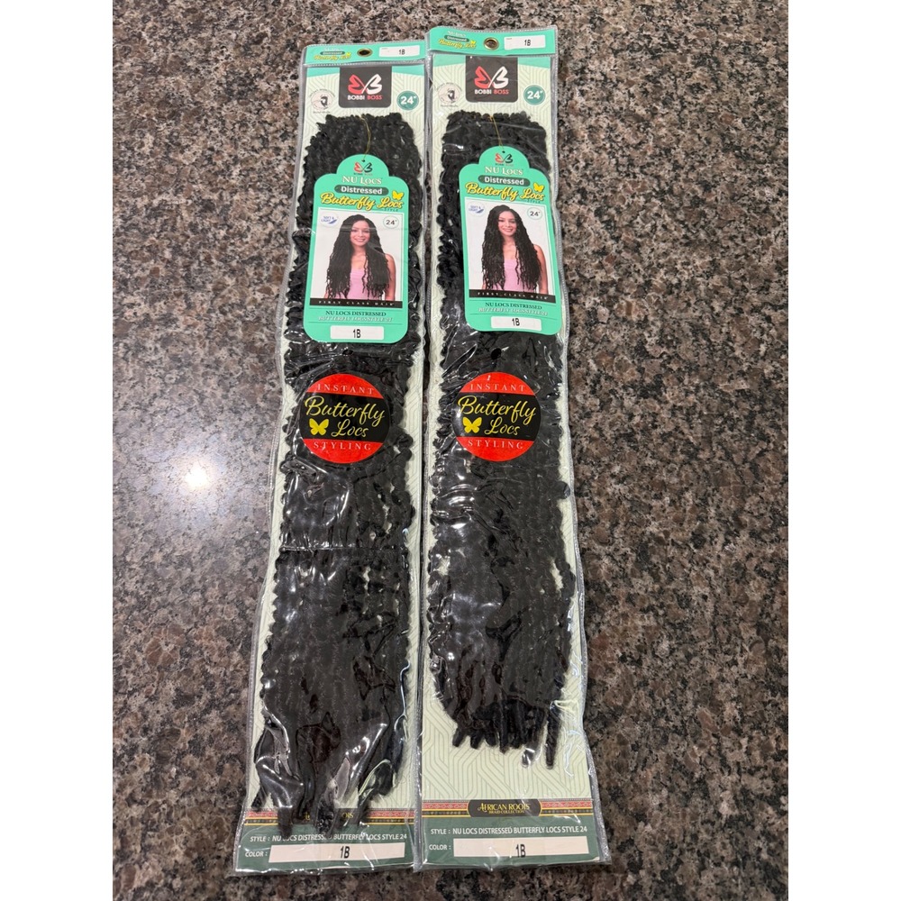 Bobbi Boss Nu Locs Distressed Butterfly Locs 24 Inch Color 1B 2 Packs Synthetic